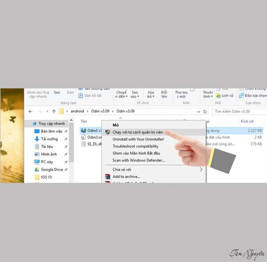 Mở phần mềm Odin lên với quyền quản trị.
